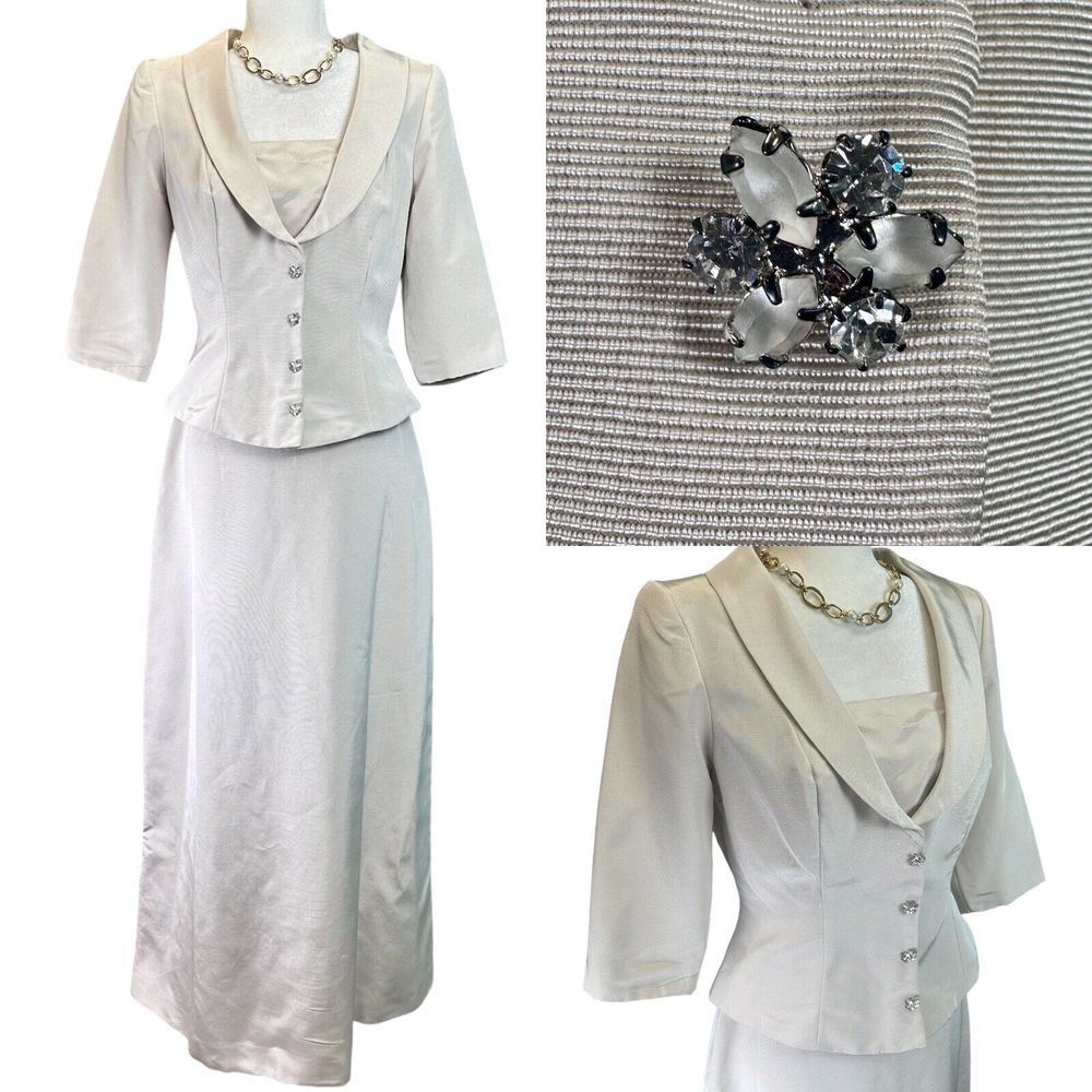 Vintage‎ Formal Wedding Two 2-Piece Watters & Watters Modern Size 8 Ivory Satin